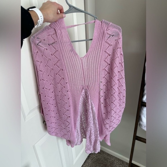 NY Collection XS Pink Knit Open Front Poncho Topper Cover‎ Up Lightweight - Picture 3 of 3